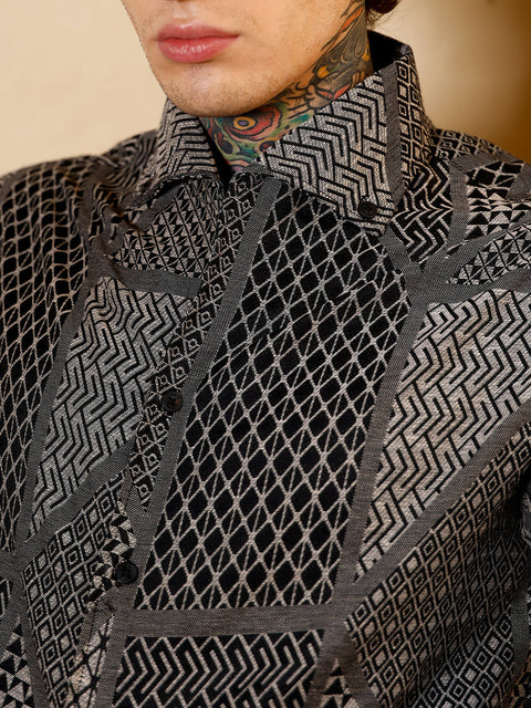 Hookd Geometric-Blocks Jacquard Shirt