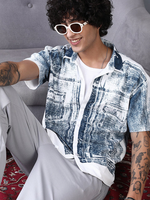 CTRL CLUB Denim-Imprint Relaxed Shirt