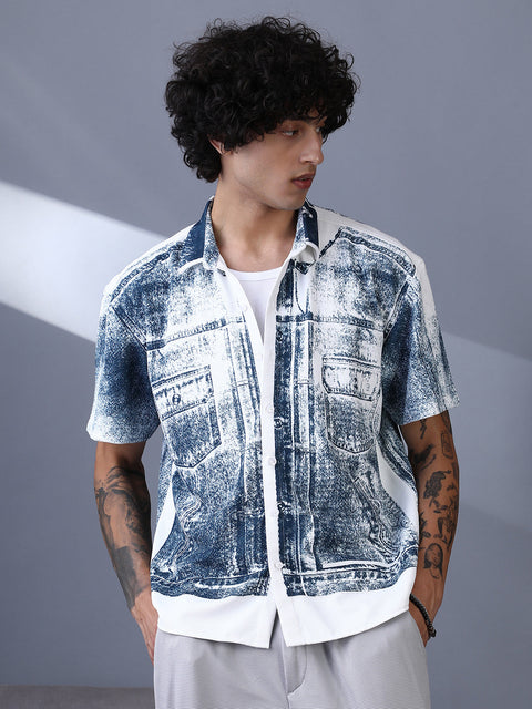 CTRL CLUB Denim-Imprint Relaxed Shirt