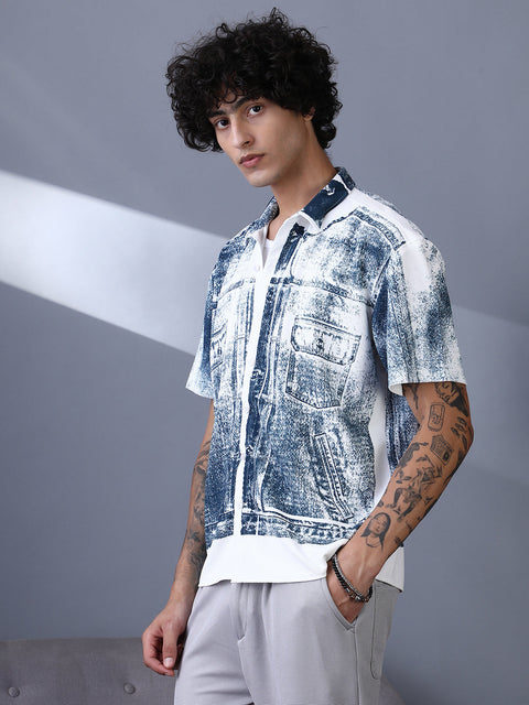 CTRL CLUB Denim-Imprint Relaxed Shirt