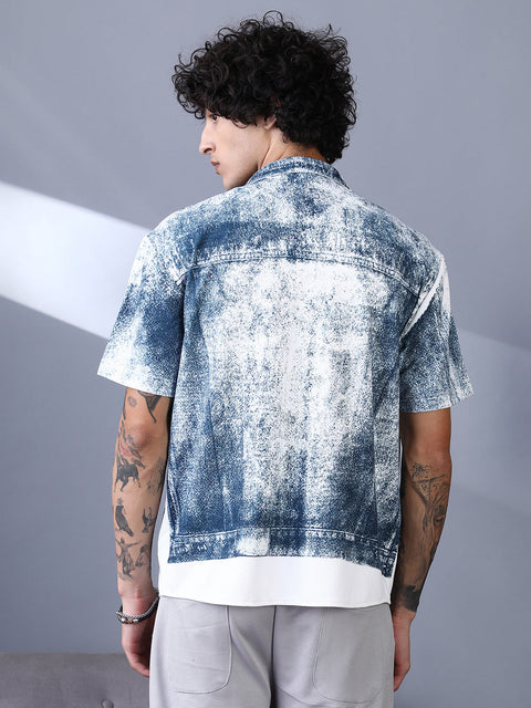 CTRL CLUB Denim-Imprint Relaxed Shirt