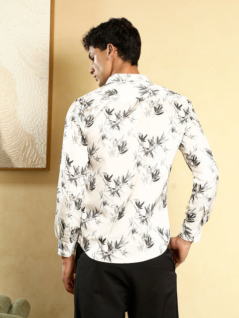 Just Be Faded-Leaf Imprint Satin Shirt