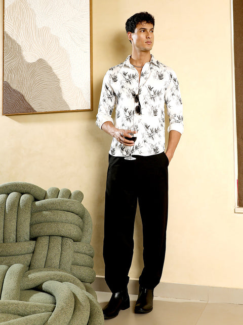 Just Be Faded-Leaf Imprint Satin Shirt