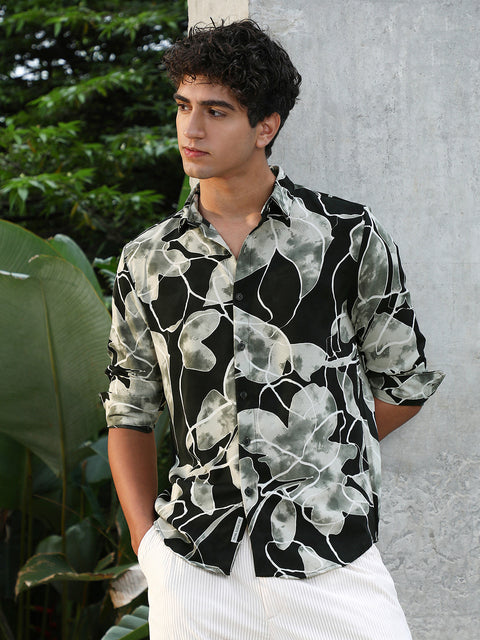 JINX Artistic-Foliage Lined Imrprint Shirt