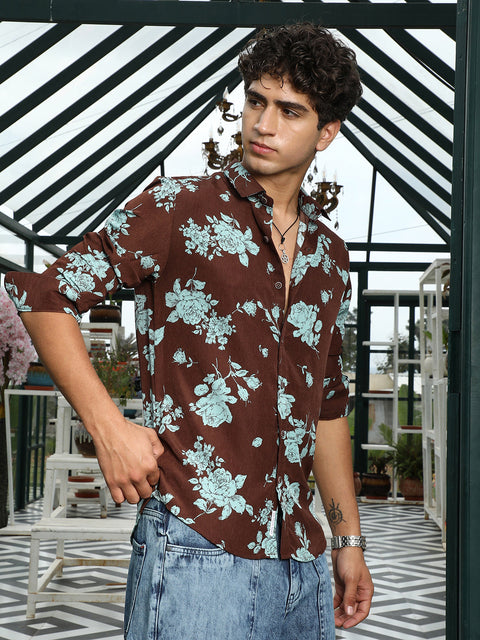 CTRL CLUB Contrast-Roses Imprint Shirt