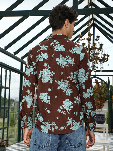 CTRL CLUB Contrast-Roses Imprint Shirt