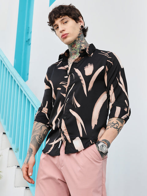 CTRL CLUB Contrast-Strokes Imprint Shirt