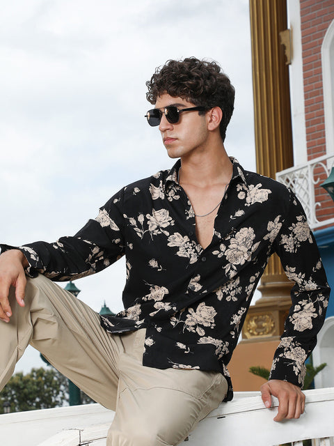 CTRL CLUB Contrast-Roses Imprint Shirt