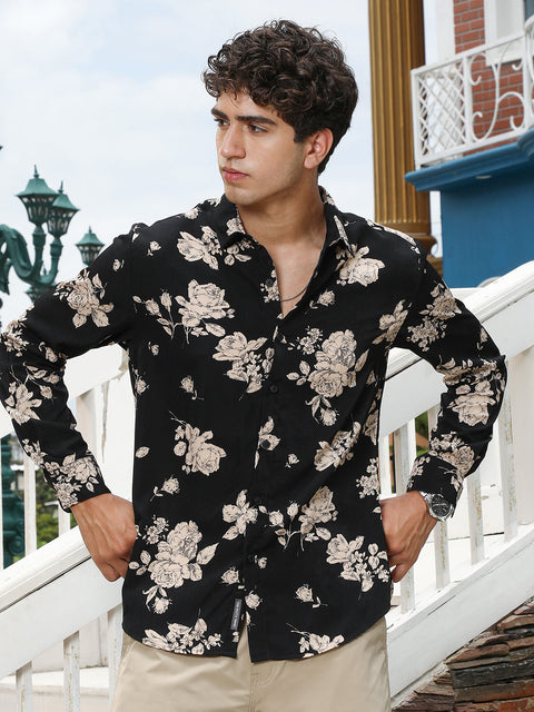 CTRL CLUB Contrast-Roses Imprint Shirt