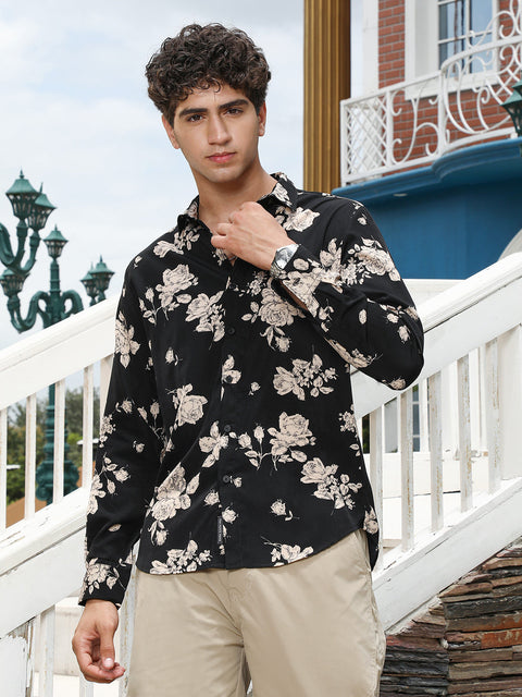 CTRL CLUB Contrast-Roses Imprint Shirt