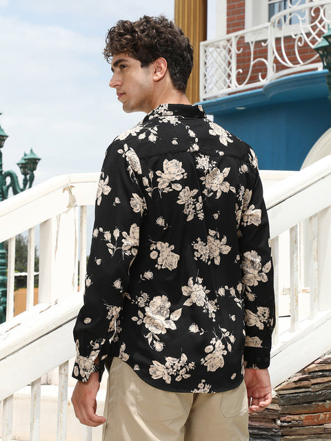 CTRL CLUB Contrast-Roses Imprint Shirt