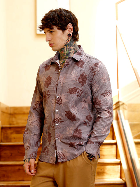 Hooked Leaf-Imprint Foliage-Tactile Shirt