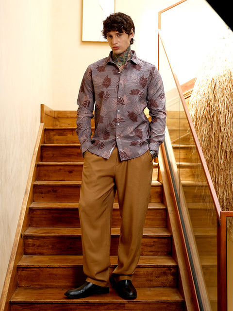 Hooked Leaf-Imprint Foliage-Tactile Shirt