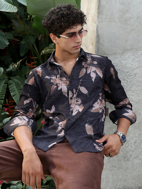 JINX Imprinted Foliage Textured Shirt