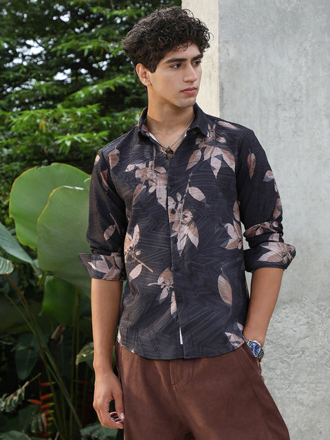 JINX Imprinted Foliage Textured Shirt