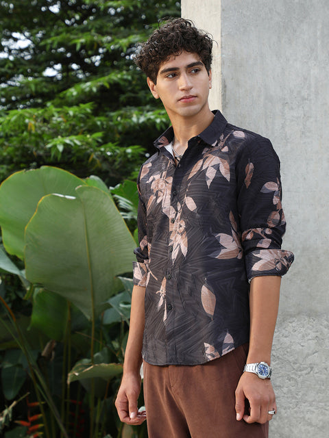 JINX Imprinted Foliage Textured Shirt