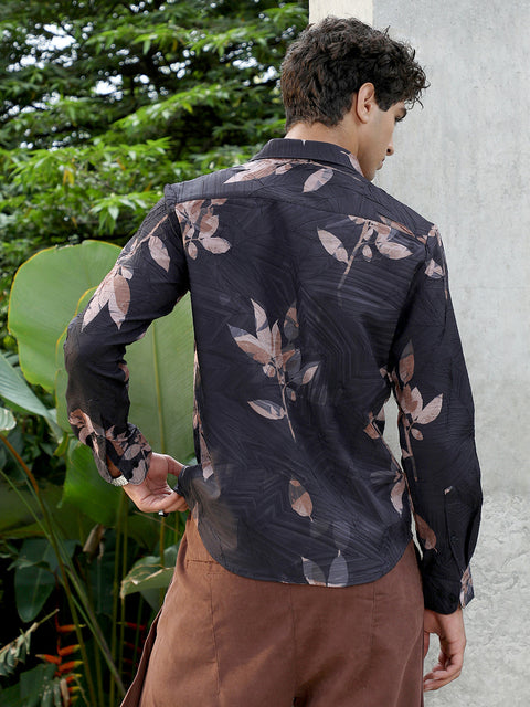 JINX Imprinted Foliage Textured Shirt