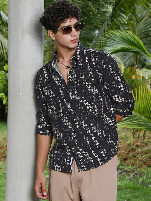 JINX Grazed-Houndstooth Imprint Shirt