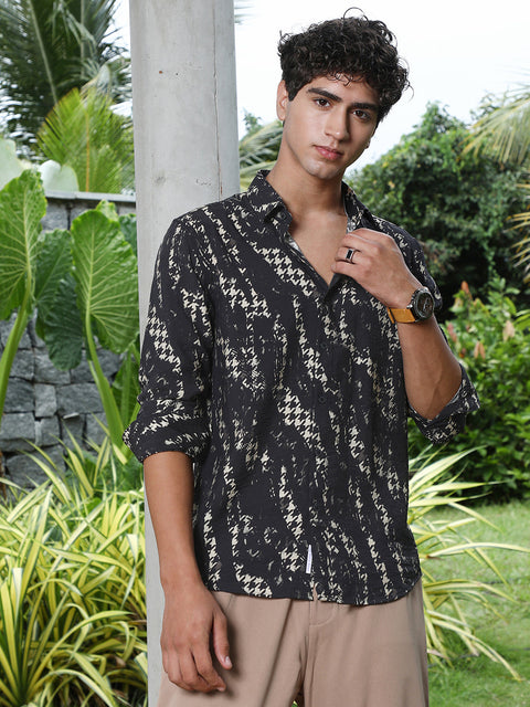 JINX Grazed-Houndstooth Imprint Shirt