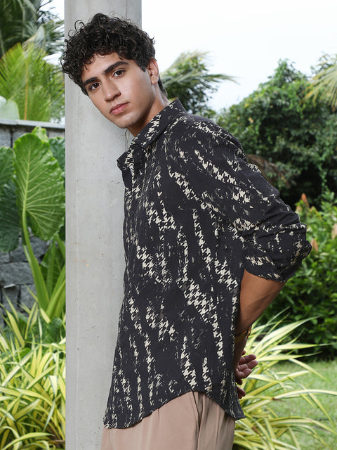 JINX Grazed-Houndstooth Imprint Shirt