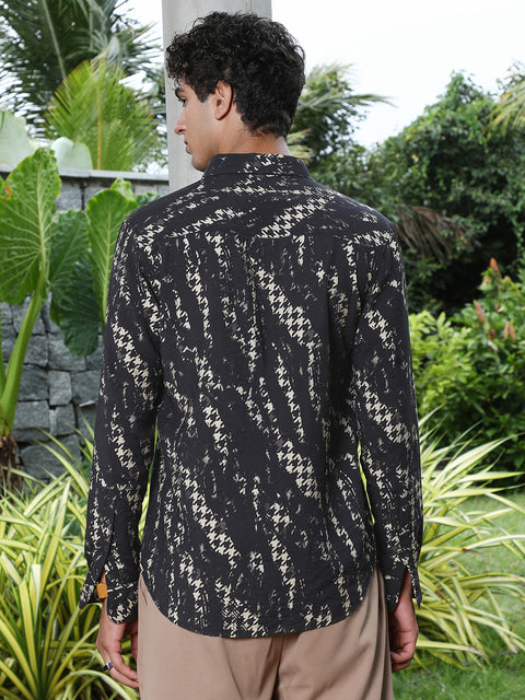 JINX Grazed-Houndstooth Imprint Shirt