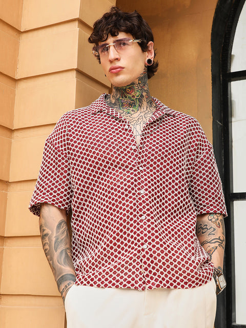 CTRL CLUB Geometric-Crochet Cuban Oversized Shirt