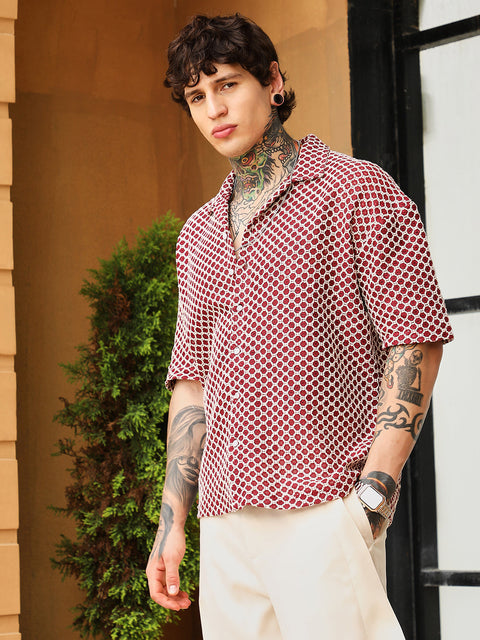CTRL CLUB Geometric-Crochet Cuban Oversized Shirt