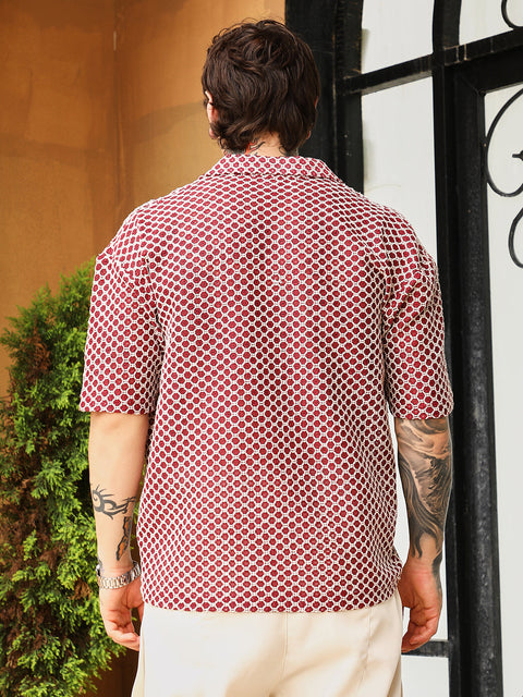 CTRL CLUB Geometric-Crochet Cuban Oversized Shirt