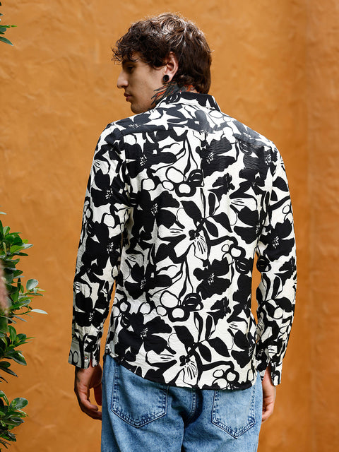 Hooked Contrast-Botanical Imprint Shirt