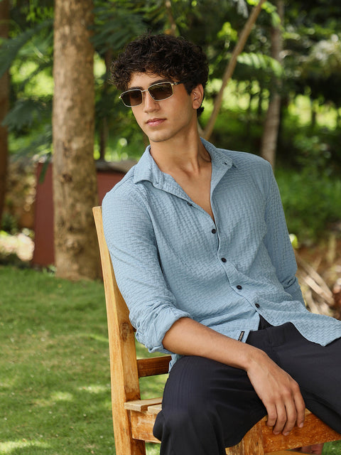 Hooked Basket-Knit Jacquard Shirt