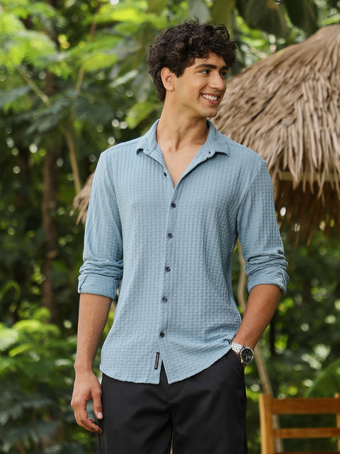 Hooked Basket-Knit Jacquard Shirt