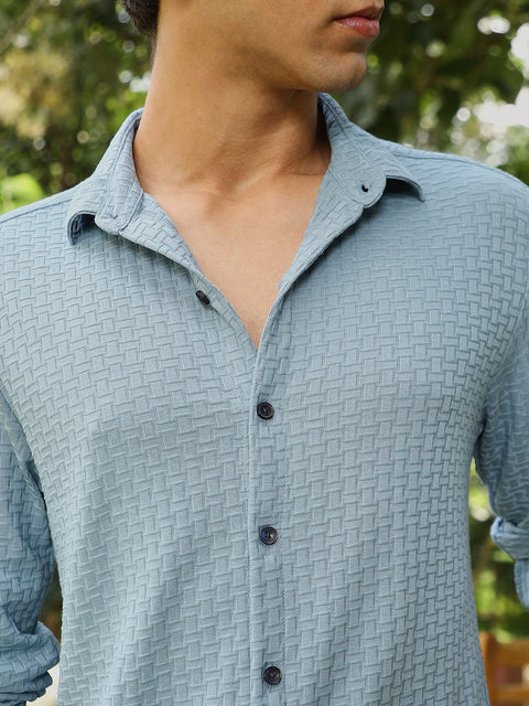 Hooked Basket-Knit Jacquard Shirt