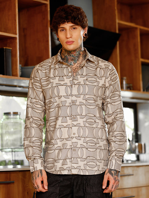 Just Be Geometric-Curve Jacquard Shirt