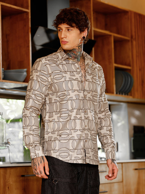 Just Be Geometric-Curve Jacquard Shirt