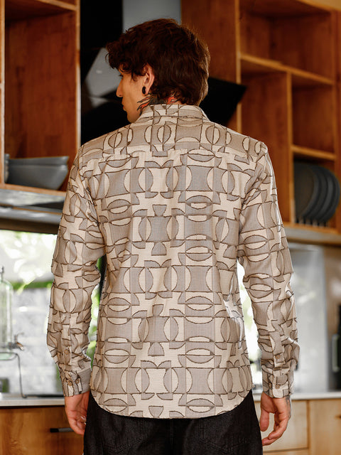 Just Be Geometric-Curve Jacquard Shirt