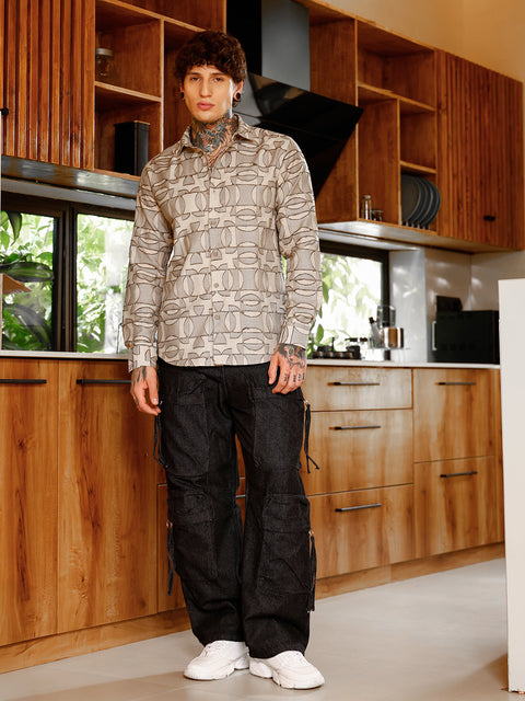 Just Be Geometric-Curve Jacquard Shirt