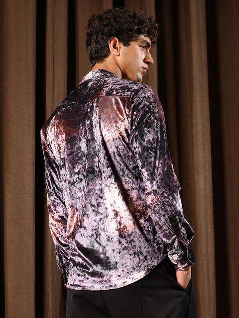 Hooked Contrast-Blur Imprint Velvet Shirt
