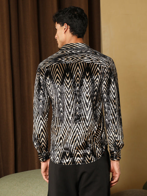 Known Metallic-Chevron Imprint Velvet Shirt