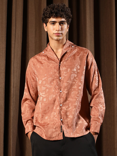 Hooked Flake-Jacquard Satin Shirt