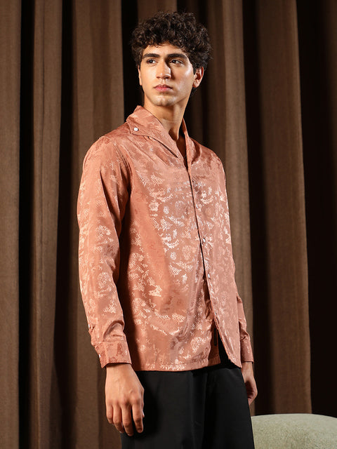 Hooked Flake-Jacquard Satin Shirt