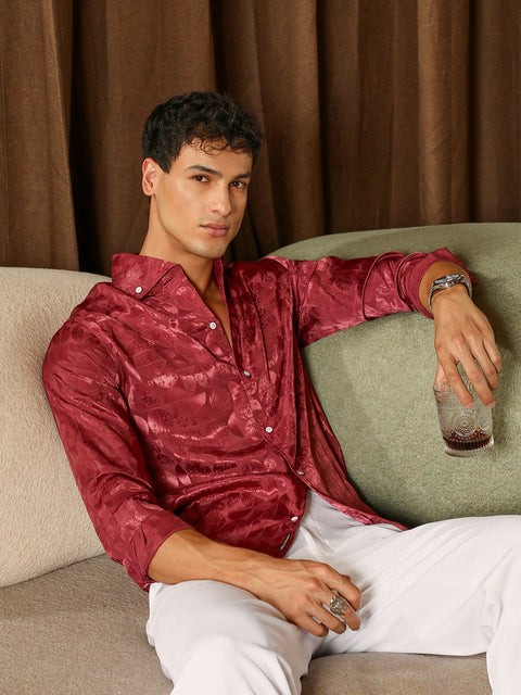 OneKind Semicurve-Jacquard Satin Shirt