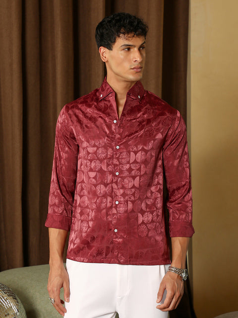 Hooked Semicurve-Jacquard Satin Shirt