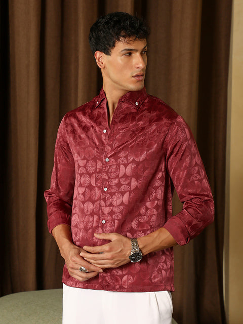 Hooked Semicurve-Jacquard Satin Shirt