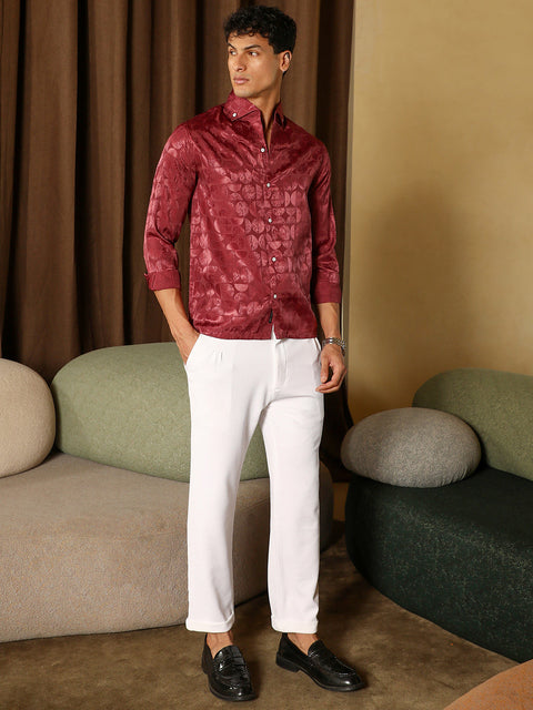 OneKind Semicurve-Jacquard Satin Shirt
