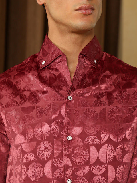 OneKind Semicurve-Jacquard Satin Shirt