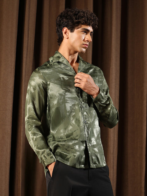 Hooked Abstract-Jacquard Satin Shirt