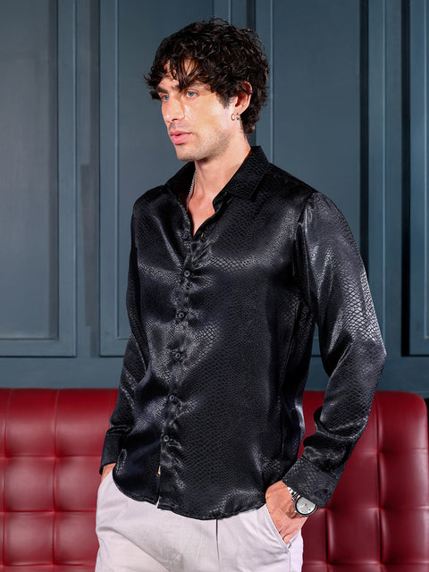 Take Two Men Shirt Reptilia Satin-Jacquard Shirt