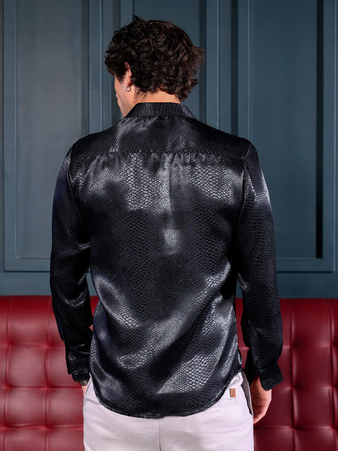 Take Two Men Shirt Reptilia Satin-Jacquard Shirt
