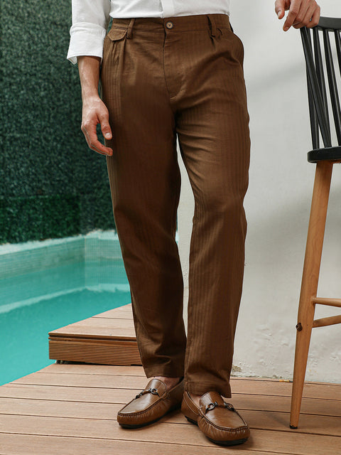 Hookd Brown Pleated Formal Trousers