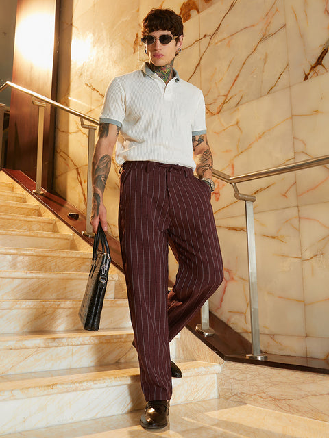 Face Card Lightweight - Pinstriped Chino Trousers